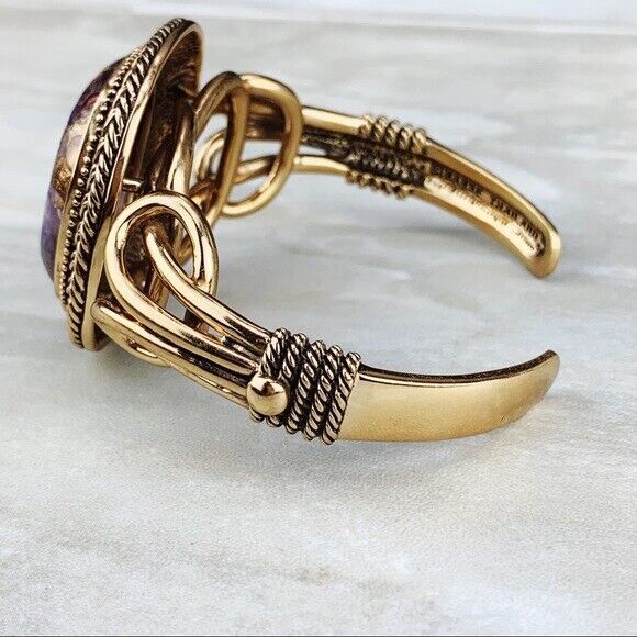 Studio Barse Mohave Amethyst Brass Openwork Cuff Bracelet Clover - Picture 6 of 6